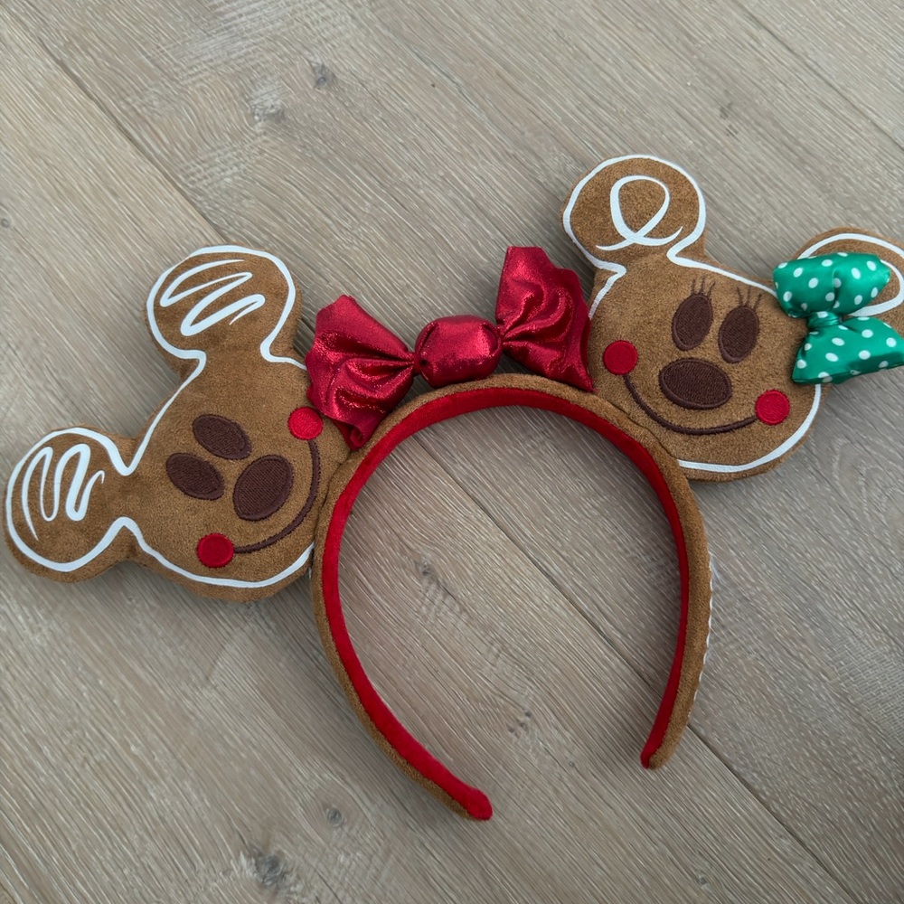 Disney Gingerbread Mickey & Minnie Ear Headband in Red and Green